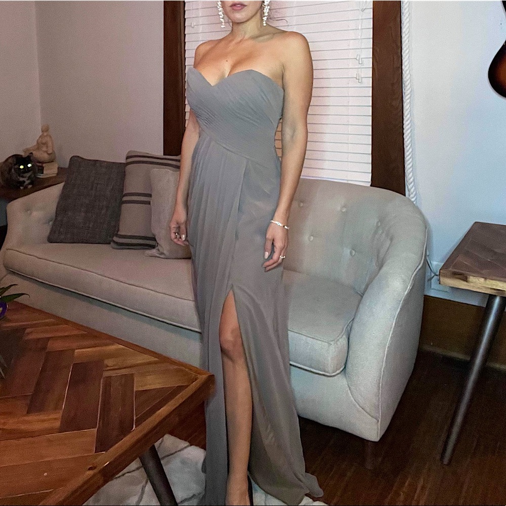 Watters & Watters chiffon gown in gray / smoke shade SZ 4